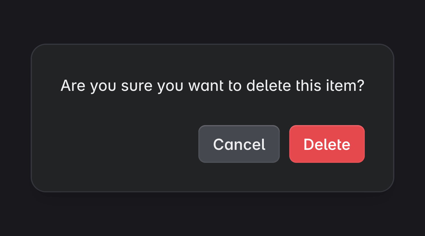 A modal dialog component for confirmations, forms, and informational messages. Supports alert dialog mode and nested dialogs.