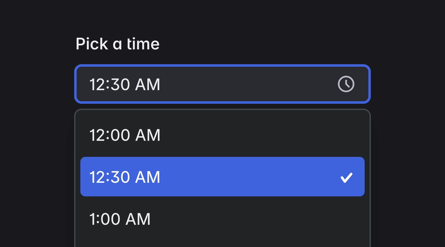Allows the user to select a time of the day.