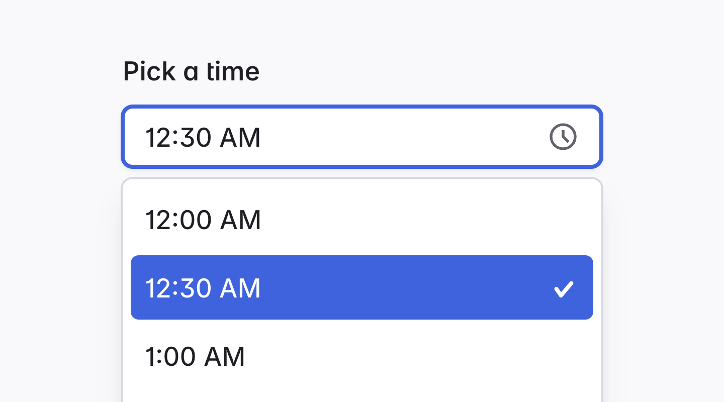 Allows the user to select a time of the day.